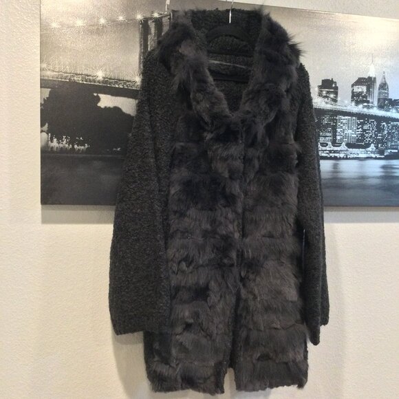 LeShop BlackReal Fur Knit Coat I Reversible